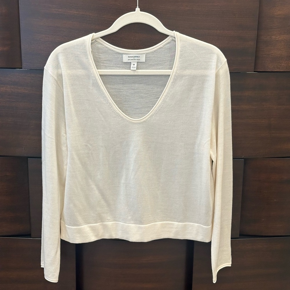 NWOT Banana Republic Factory 100% Merino Wool Cropped Sweater | M | Cream